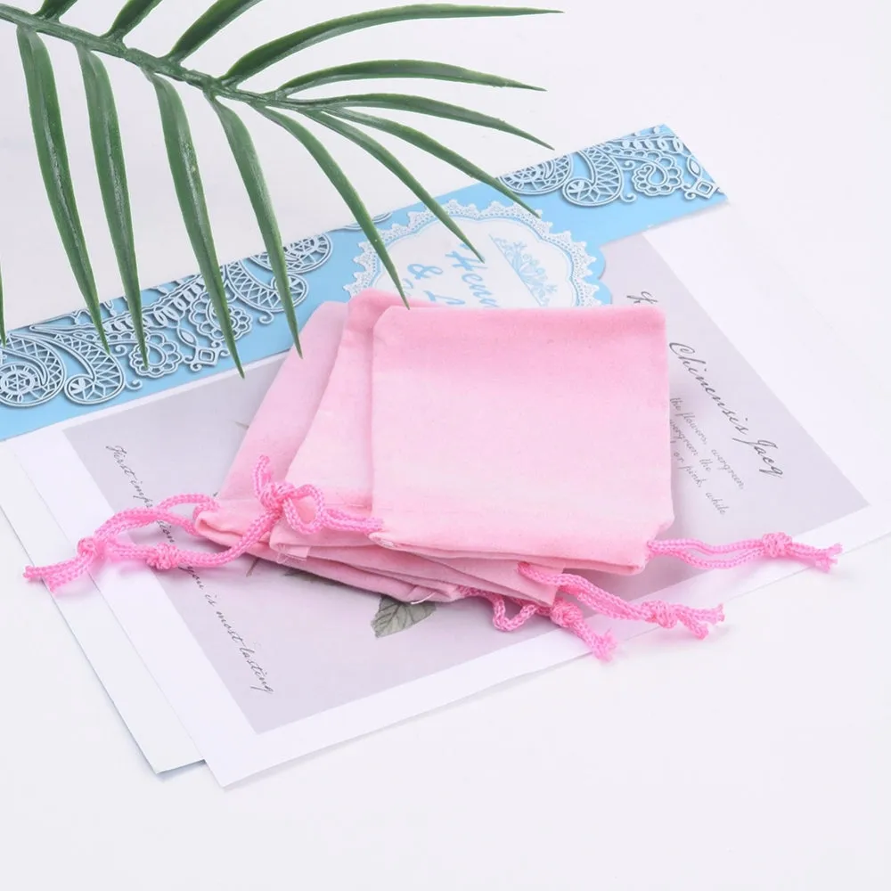 100 pc Velvet Cloth Drawstring Bags, Jewelry Bags, Christmas Party Wedding Candy Gift Bags, Hot Pink, 9x7cm
