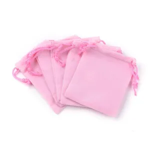 100 pc Velvet Cloth Drawstring Bags, Jewelry Bags, Christmas Party Wedding Candy Gift Bags, Hot Pink, 9x7cm