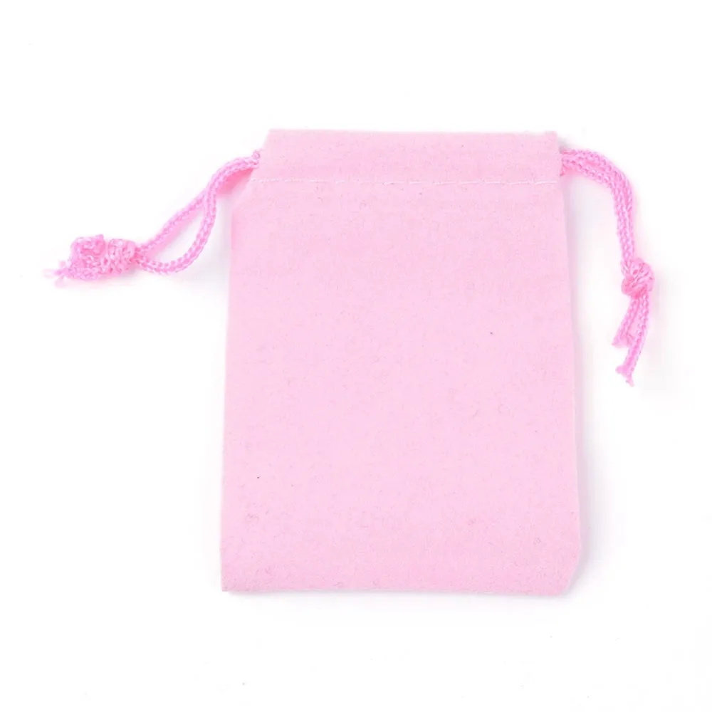 100 pc Velvet Cloth Drawstring Bags, Jewelry Bags, Christmas Party Wedding Candy Gift Bags, Hot Pink, 9x7cm