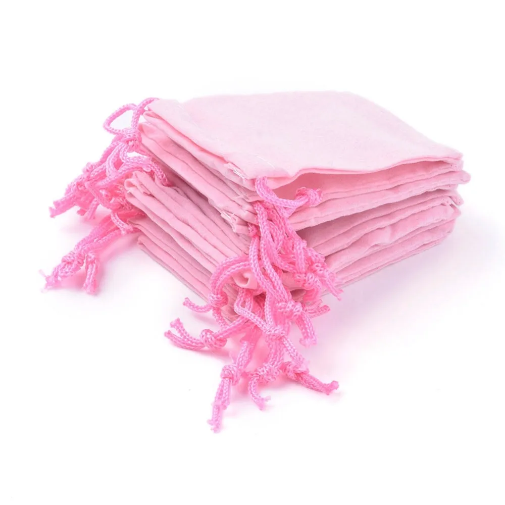 100 pc Velvet Cloth Drawstring Bags, Jewelry Bags, Christmas Party Wedding Candy Gift Bags, Hot Pink, 9x7cm