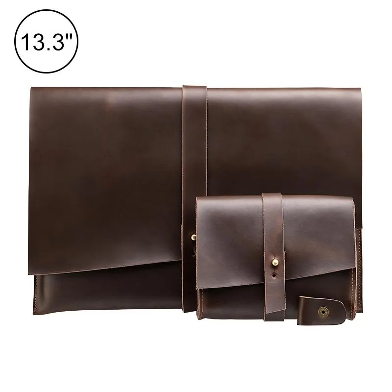 13 Laptop / Tablet Bag - Genuine Leather - Universal - Cable Winder - Business Power Adapter
