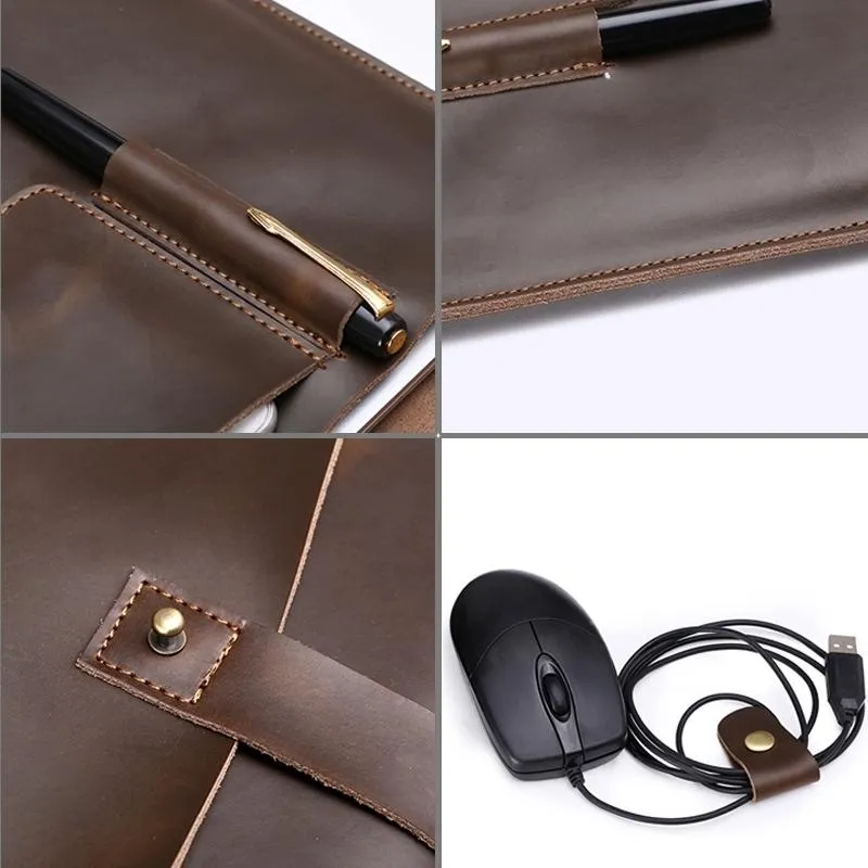13 Laptop / Tablet Bag - Genuine Leather - Universal - Cable Winder - Business Power Adapter