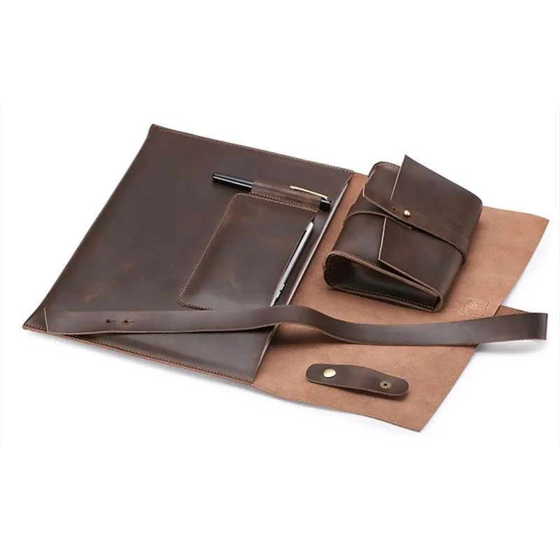 13 Laptop / Tablet Bag - Genuine Leather - Universal - Cable Winder - Business Power Adapter