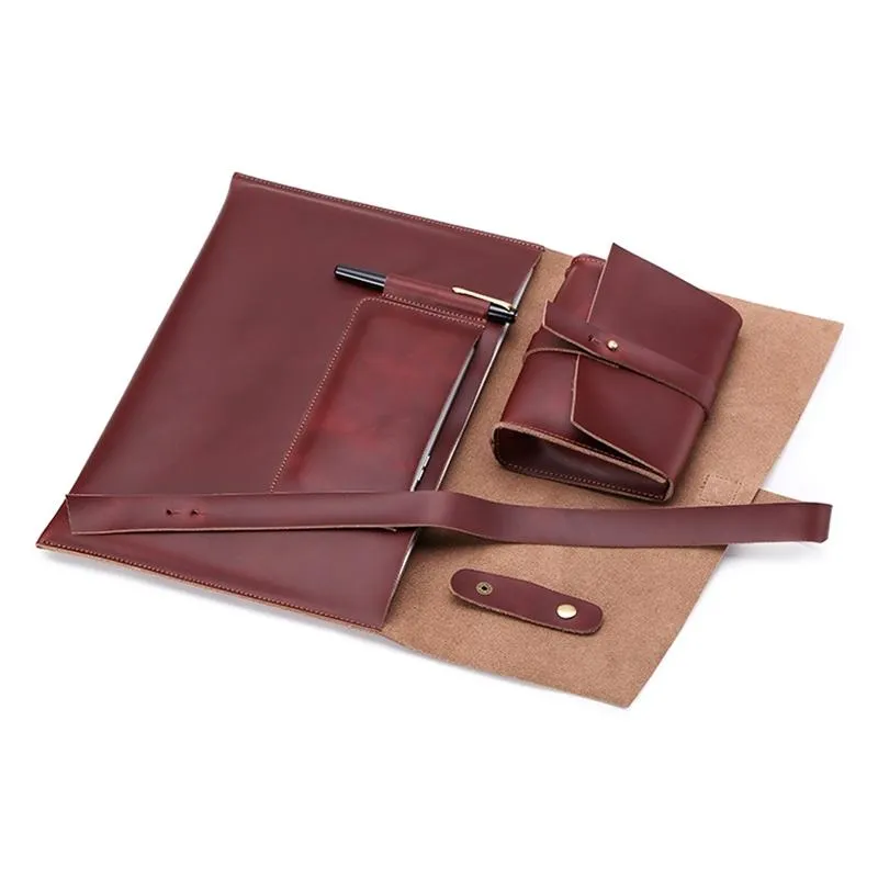 13 Laptop / Tablet Bag - Genuine Leather - Universal - Cable Winder - Business Power Adapter