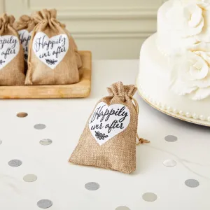 30 Pack Small Burlap Wedding Favor Bags, Happily Ever After Gift Bag, 4x6 In