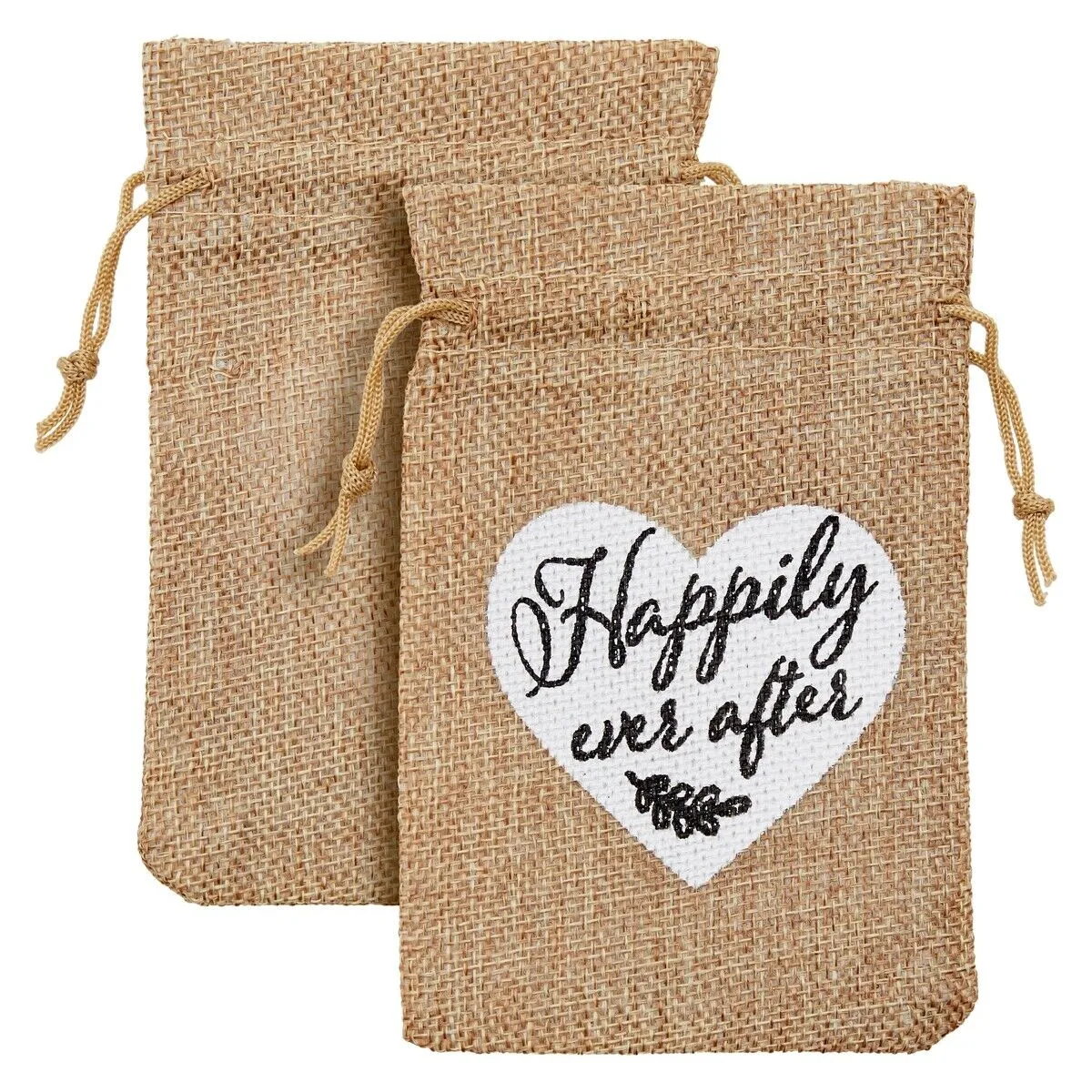 30 Pack Small Burlap Wedding Favor Bags, Happily Ever After Gift Bag, 4x6 In