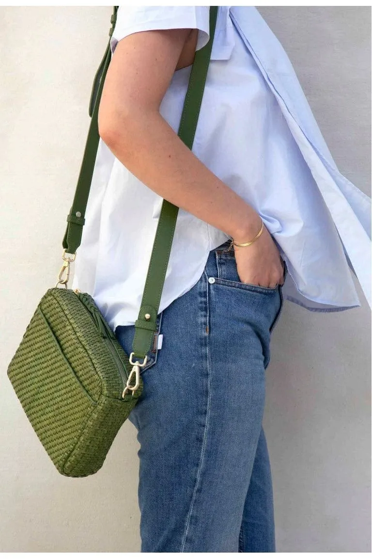 Allan K Reese Toledo Leather Crossbody Bag- Bamboo Weave  | Fig