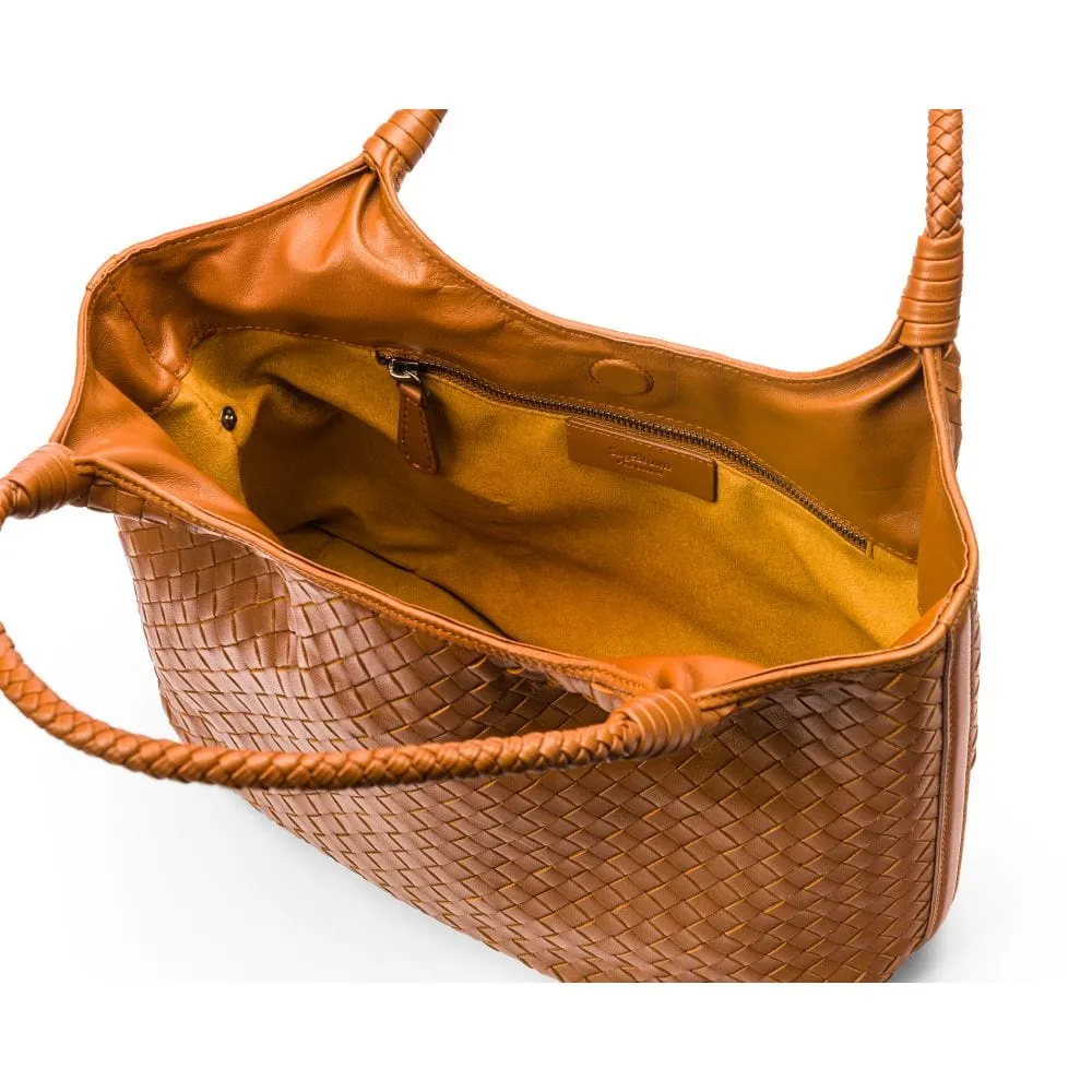 Anya Woven Leather Shoulder Bag - Tan