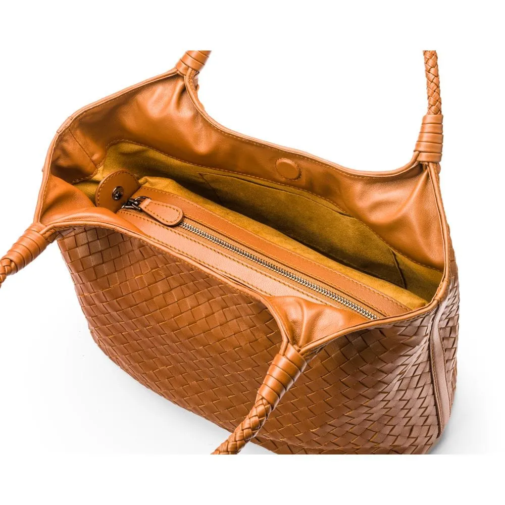Anya Woven Leather Shoulder Bag - Tan