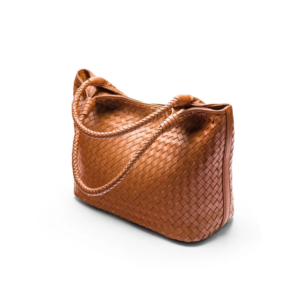Anya Woven Leather Shoulder Bag - Tan