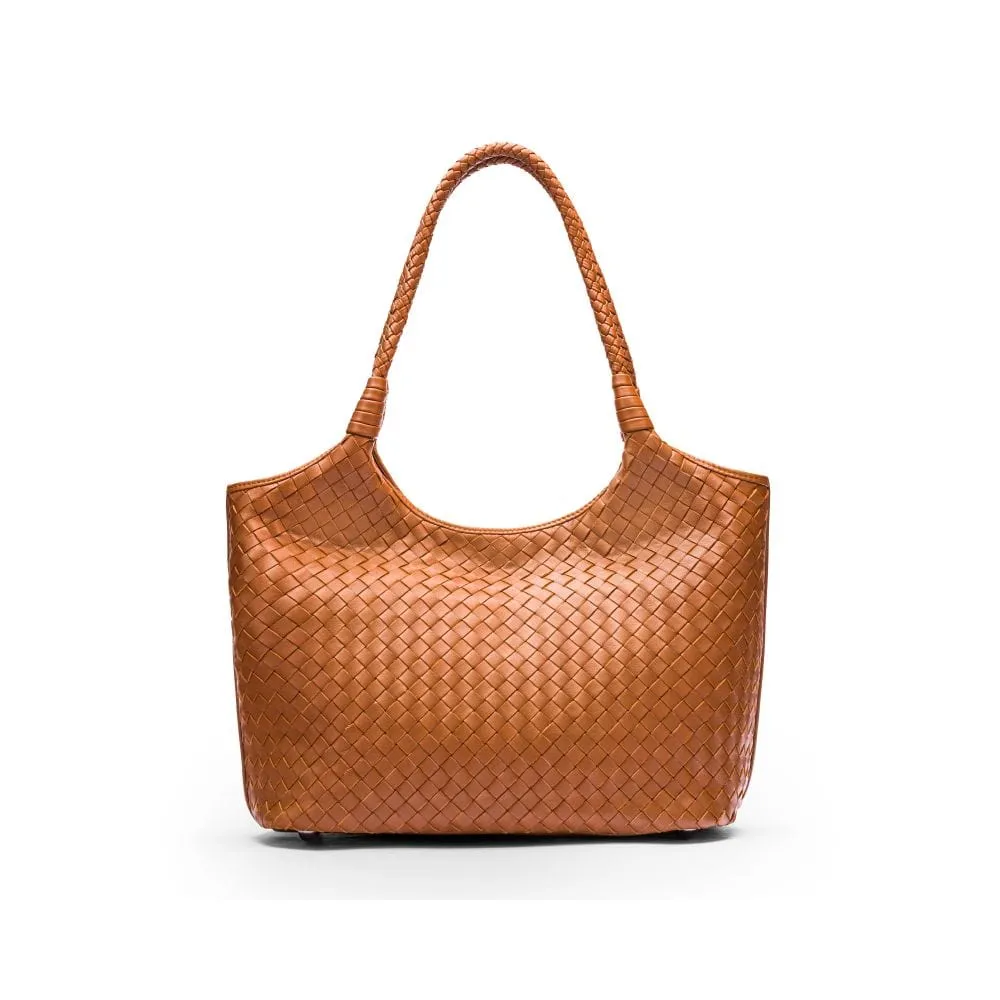 Anya Woven Leather Shoulder Bag - Tan