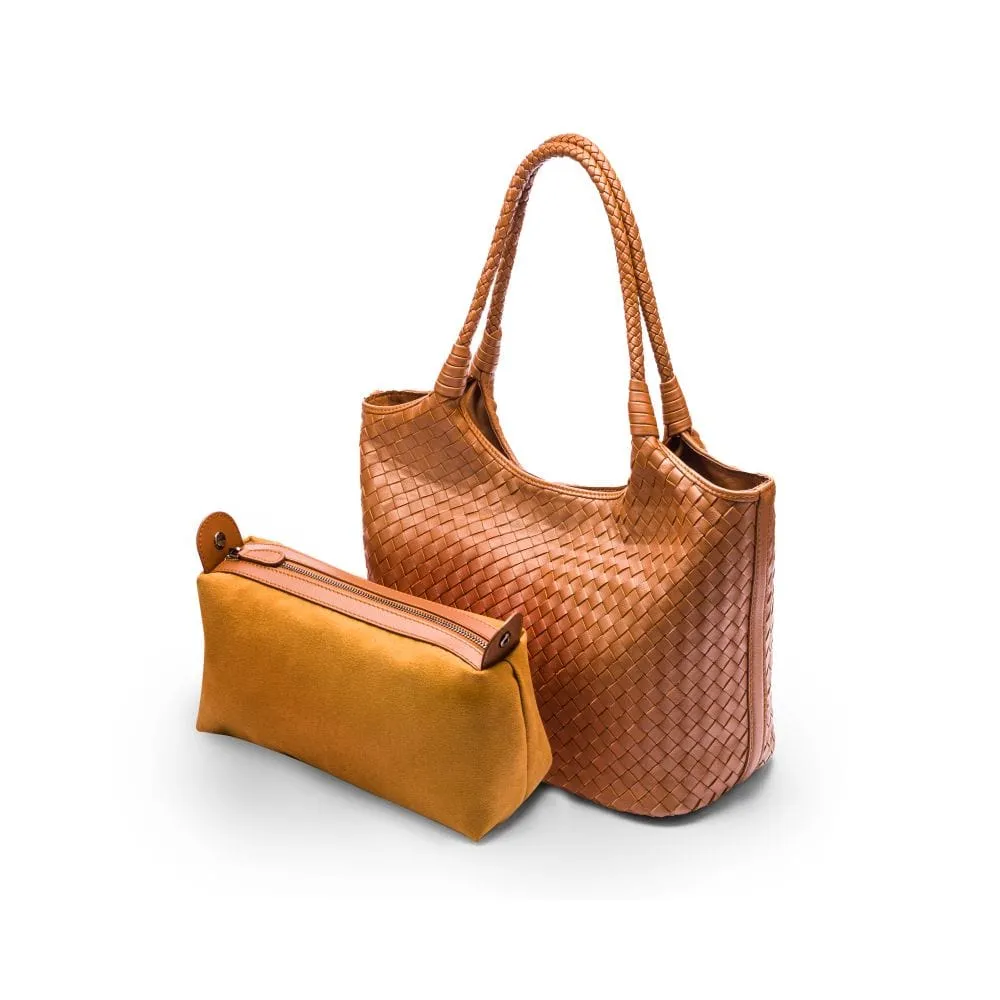 Anya Woven Leather Shoulder Bag - Tan