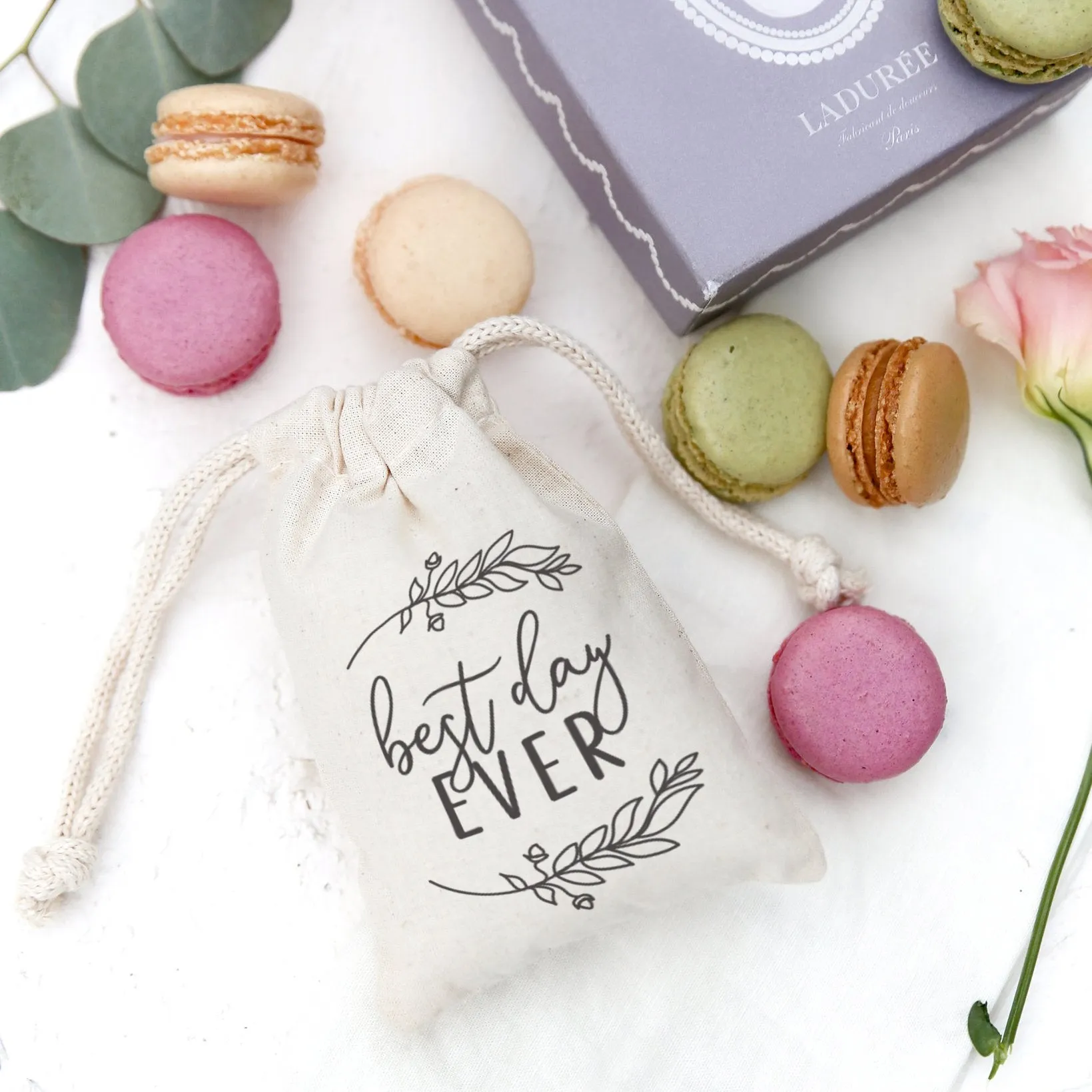 Best Day Ever Cotton Canvas Wedding Favor Bags, 6-Pack