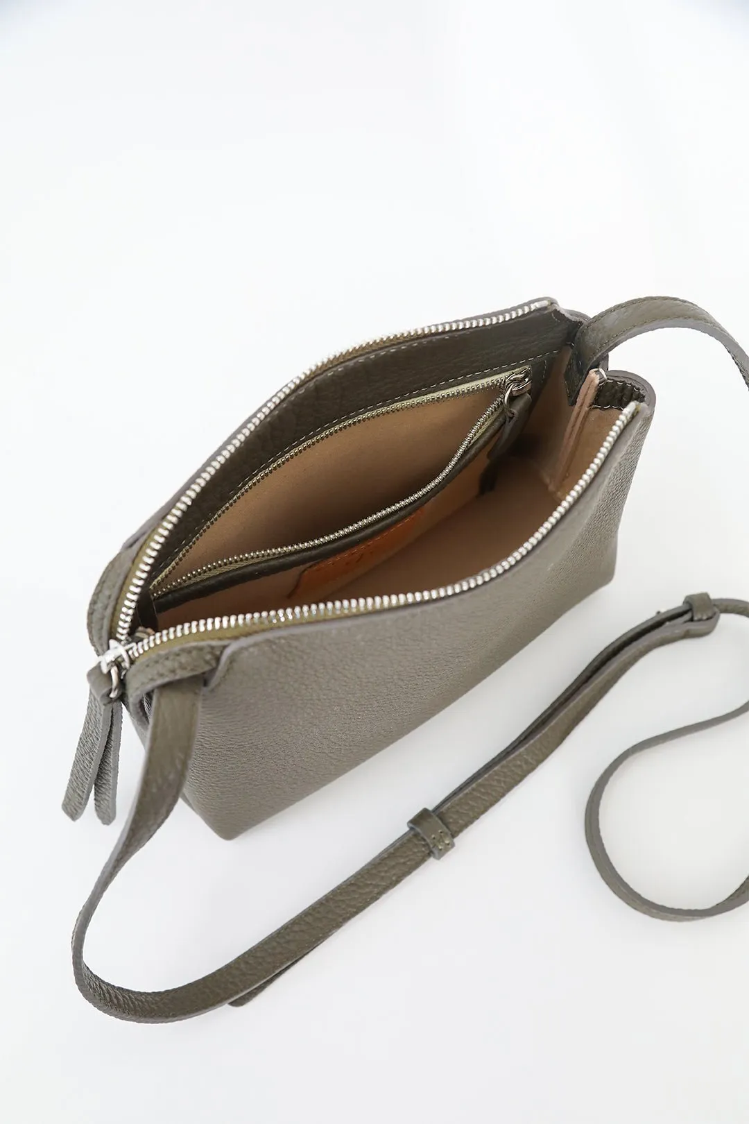 BRIDGET ITALIAN LEATHER CROSSBODY BAG IN TAUPE