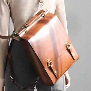 Brown Classic Satchel Laptop Leather School Backpack for Women