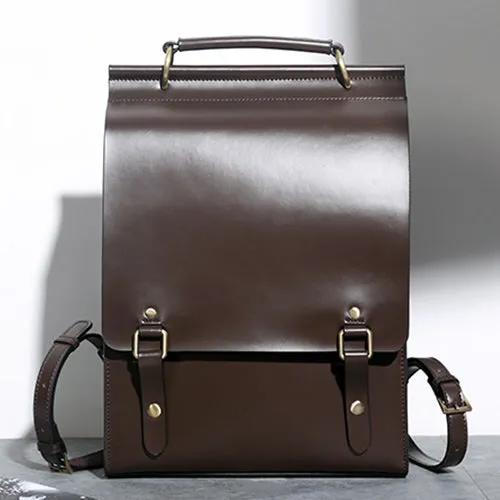 Brown Classic Satchel Laptop Leather School Backpack for Women