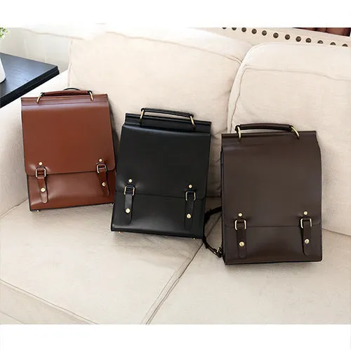 Brown Classic Satchel Laptop Leather School Backpack for Women