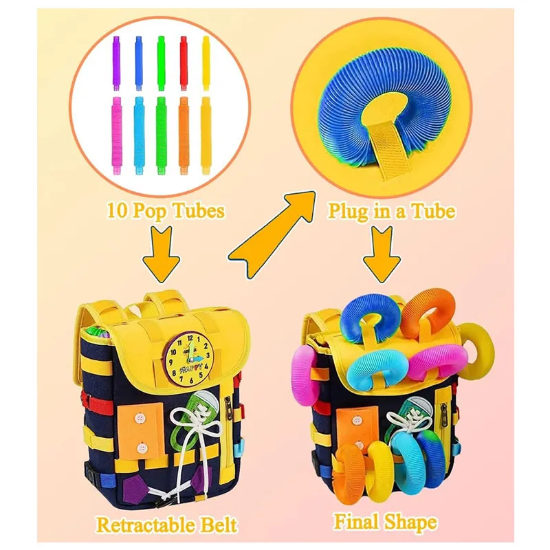 Busy Board Toddler Backpack With Buckles And Zippers Md-40
