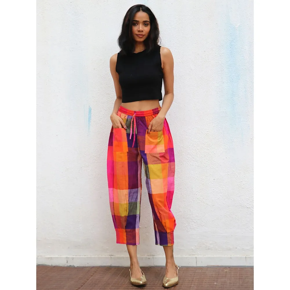 Chidiyaa Rainbow Raveena Colorblock Handwoven Cotton Pants