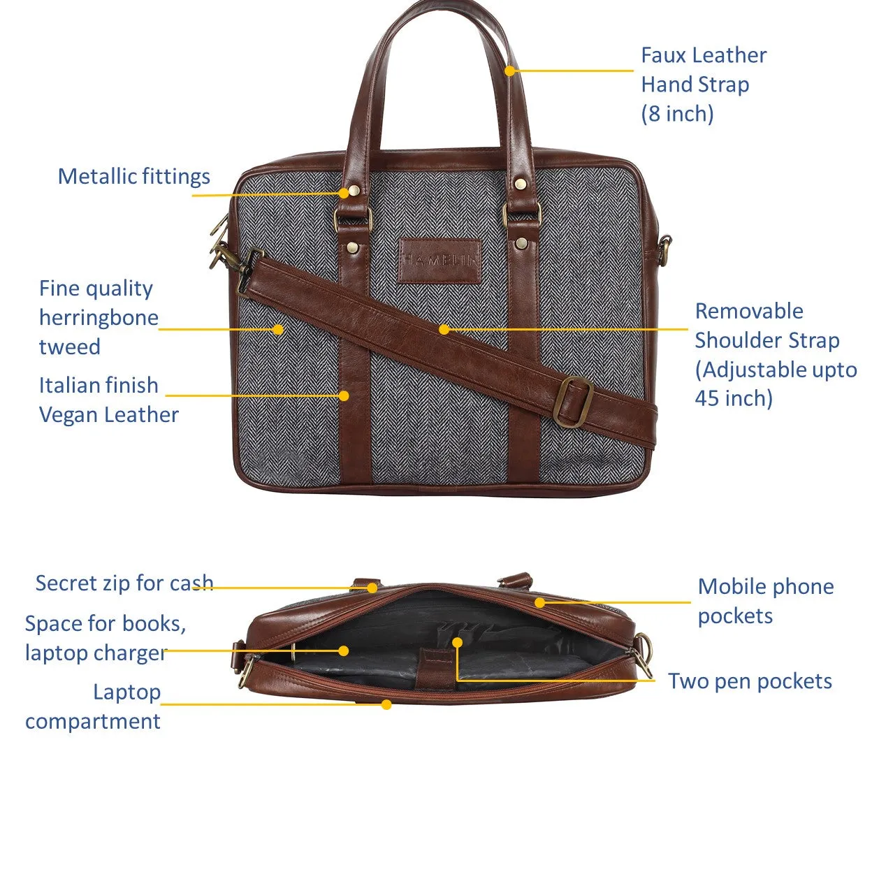 Classic Laptop Bag (Gray Herringbone)