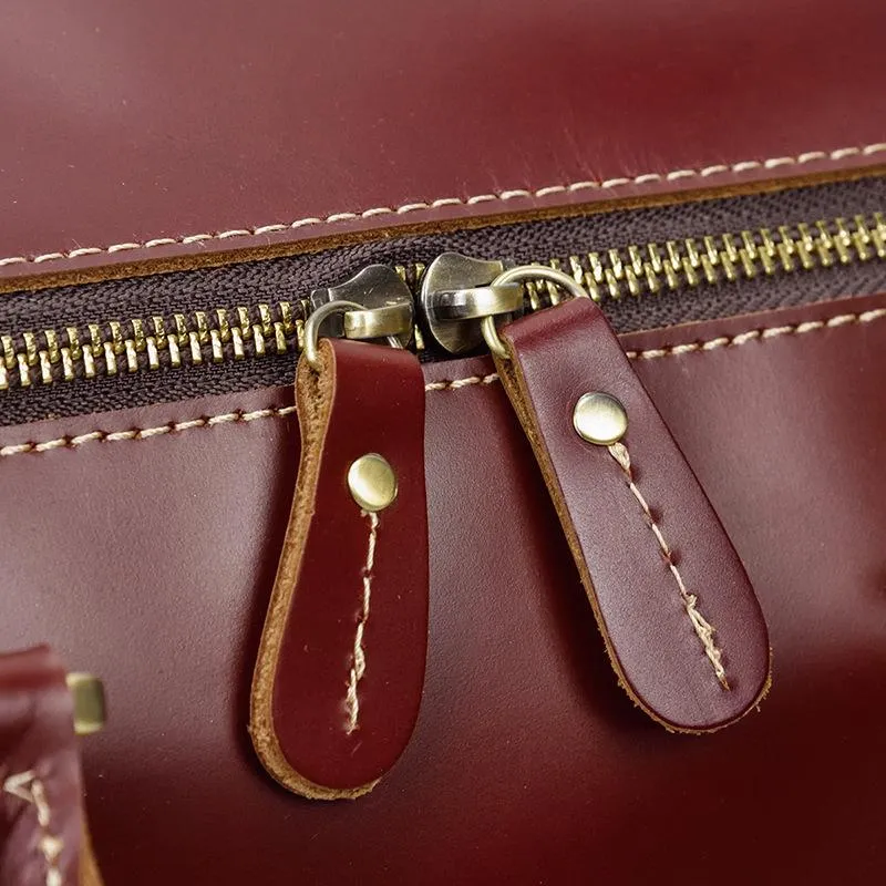 Classy Red Leather Men Barrel Overnight Bags Doctor Bag Travel Bags Weekender Bags For Men