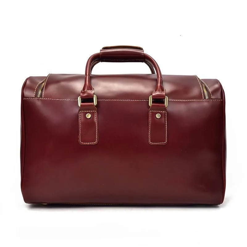 Classy Red Leather Men Barrel Overnight Bags Doctor Bag Travel Bags Weekender Bags For Men