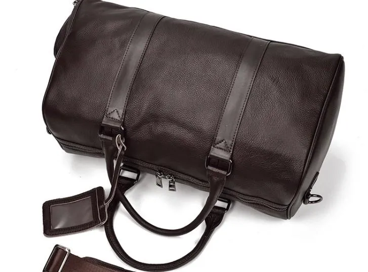 Cool Black Coffee Leather Men Barrel Overnight Bags Travel Bags Weekender Bags For Men