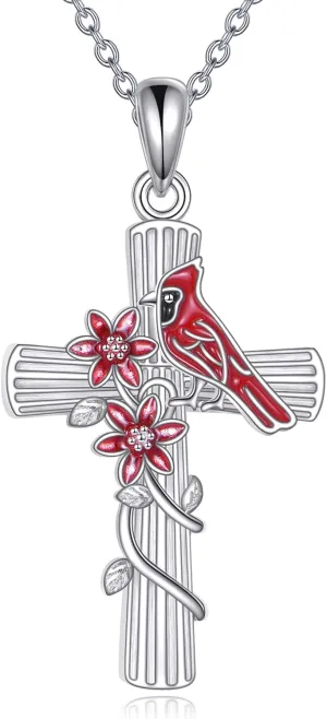 Cross Necklace for Women 925 Sterling Silver Sunflower/Cardinal Cross Pendant Jewelry Gift for Women