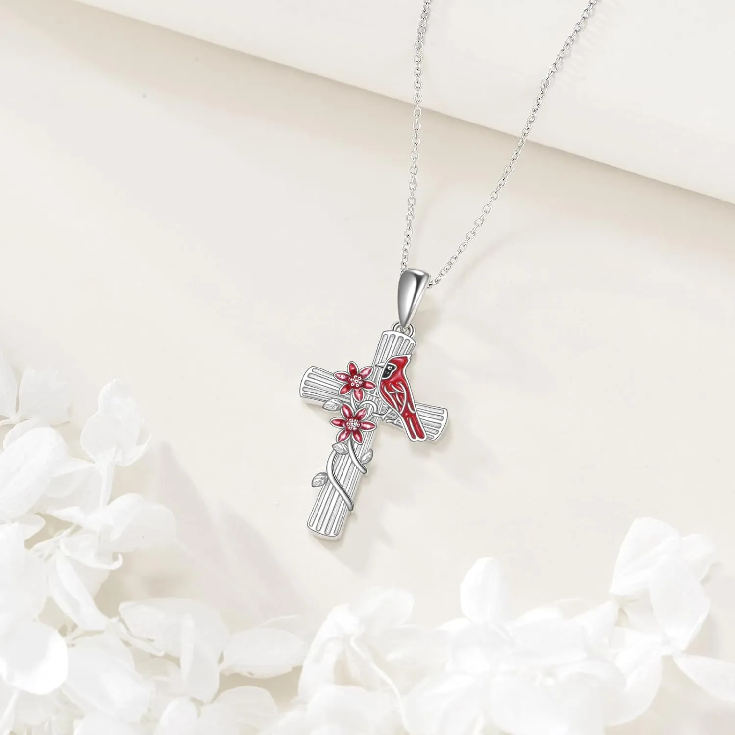 Cross Necklace for Women 925 Sterling Silver Sunflower/Cardinal Cross Pendant Jewelry Gift for Women