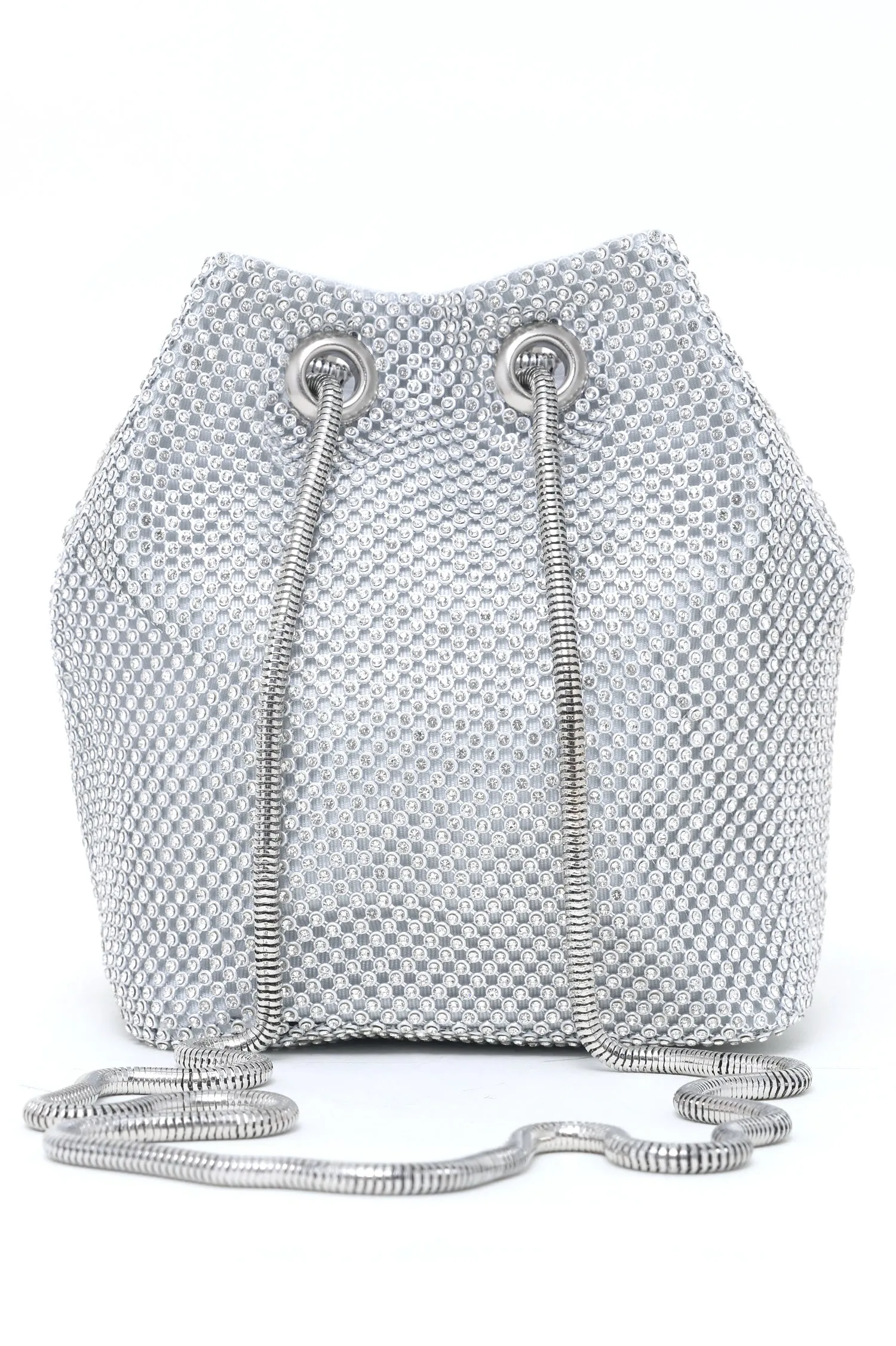 CRYSTAL LUXE DRAWSTRING BAG-SILVER