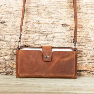 Dazzlo Leather Wallet with Phone Compartment - Brown - 7"