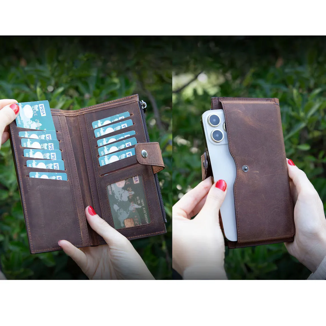 Dazzlo Leather Wallet with Phone Compartment - Brown - 7"