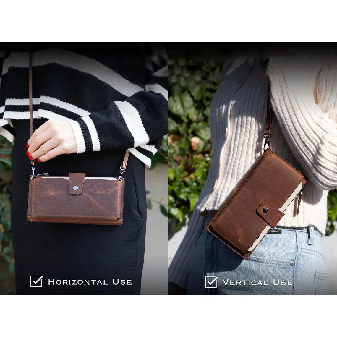 Dazzlo Leather Wallet with Phone Compartment - Brown - 7"