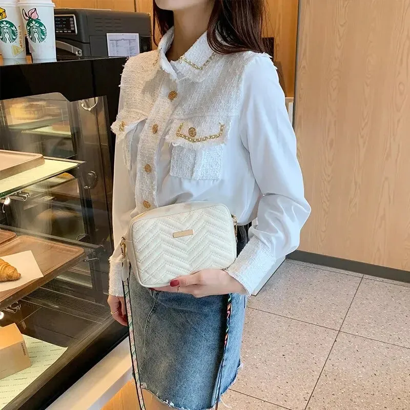 Embroidered Camera Bag with Printed Strap