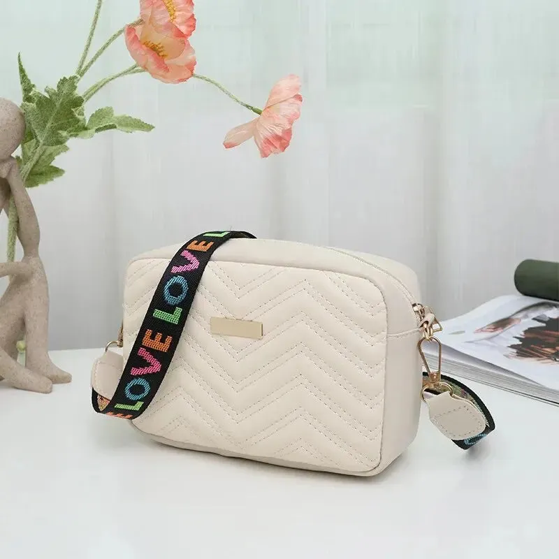 Embroidered Camera Bag with Printed Strap