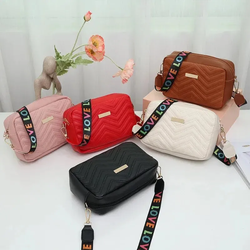 Embroidered Camera Bag with Printed Strap
