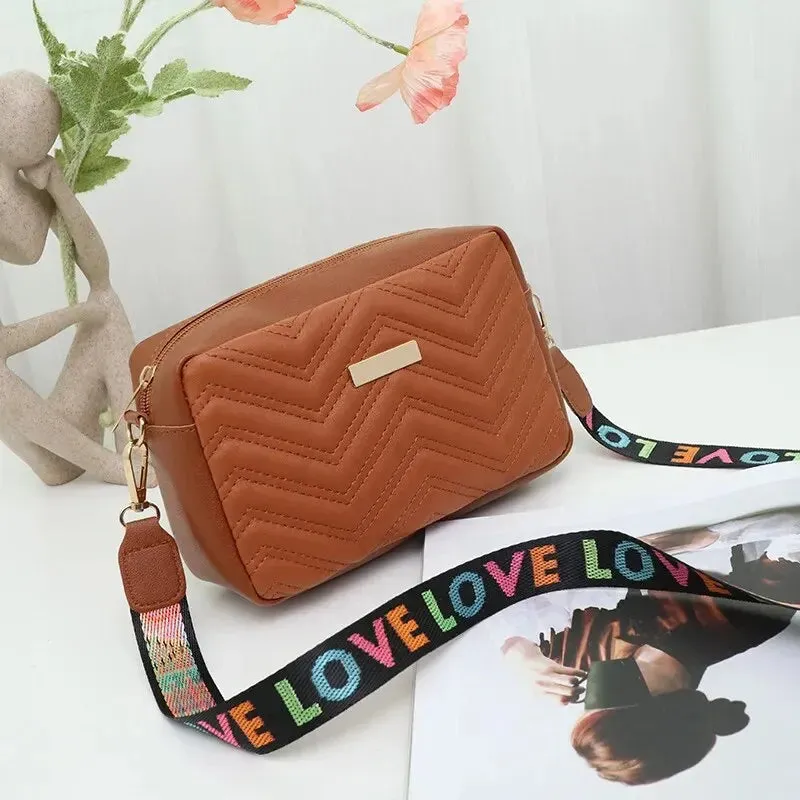 Embroidered Camera Bag with Printed Strap