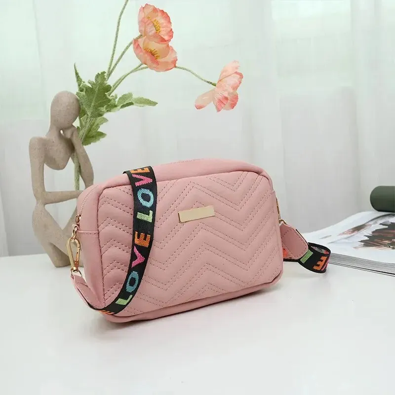 Embroidered Camera Bag with Printed Strap