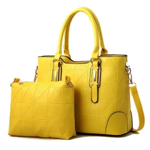 Fashion Unique 2 In 1 Patterned Leather Handbag - Yellow