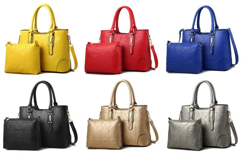 Fashion Unique 2 In 1 Patterned Leather Handbag - Yellow