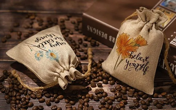 Faux Burlap Drawstring Bag - 12 x 17 cm