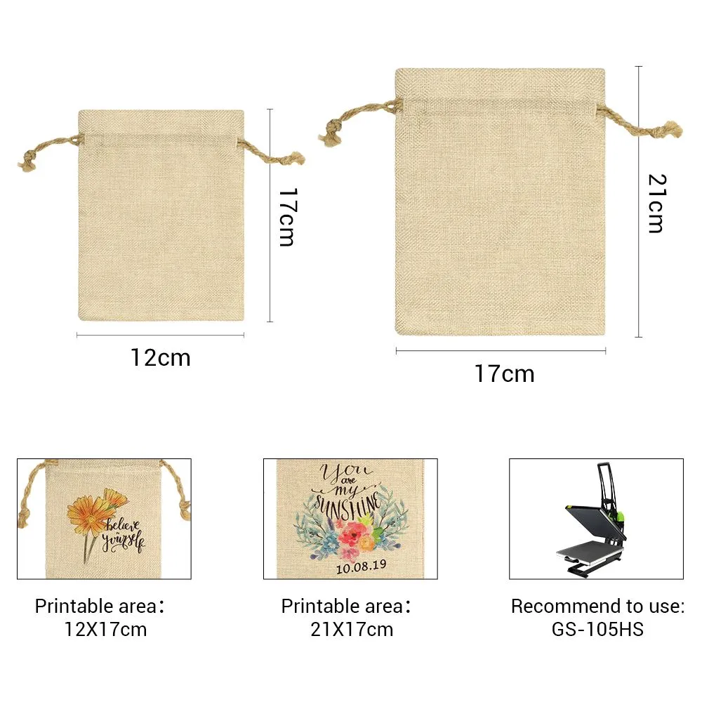 Faux Burlap Drawstring Bag - 12 x 17 cm