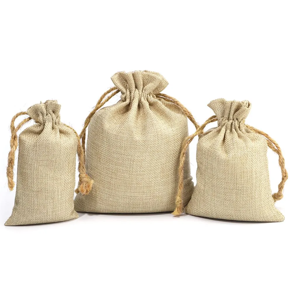 Faux Burlap Drawstring Bag - 12 x 17 cm