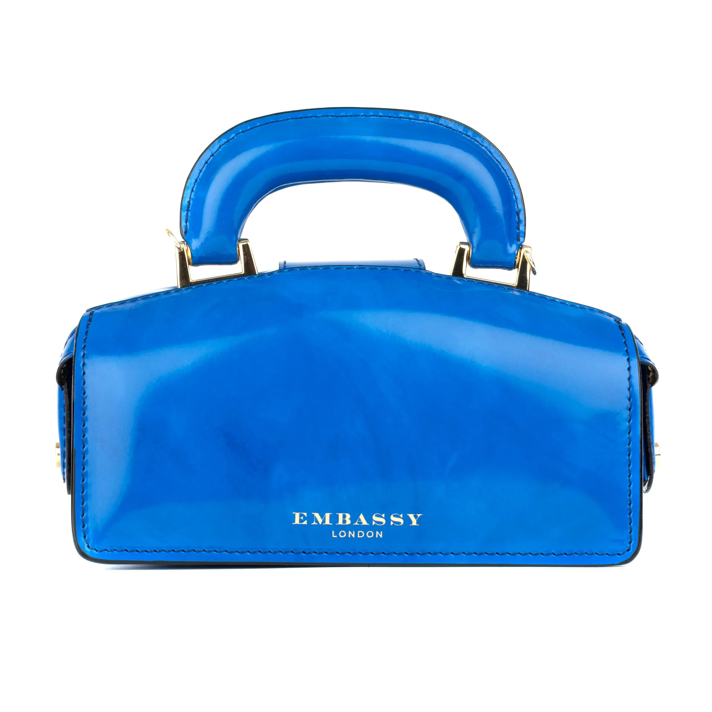 Gazelle Mini - Blue - Mini blue leather bag in gold-tone hardware with LED light