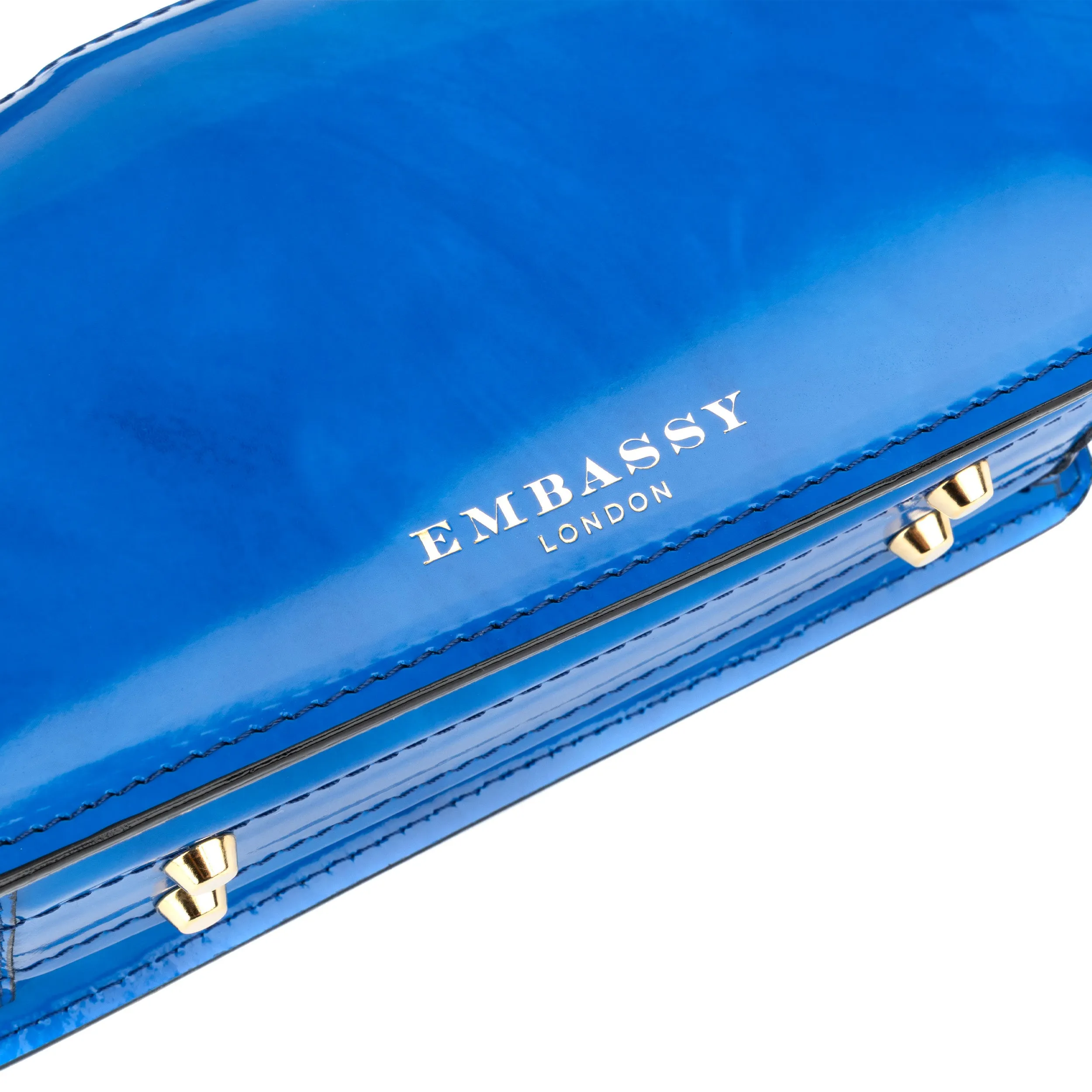 Gazelle Mini - Blue - Mini blue leather bag in gold-tone hardware with LED light