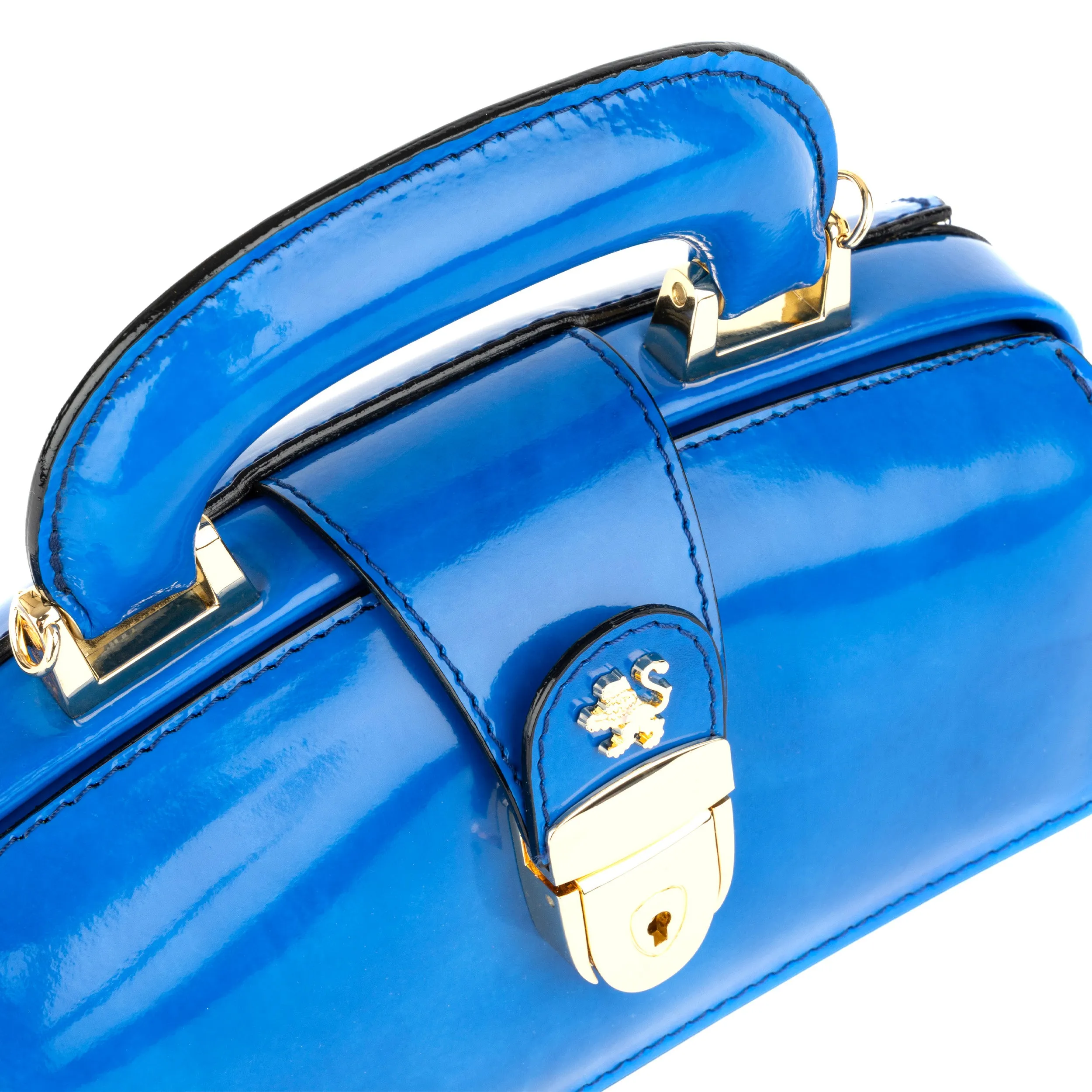 Gazelle Mini - Blue - Mini blue leather bag in gold-tone hardware with LED light
