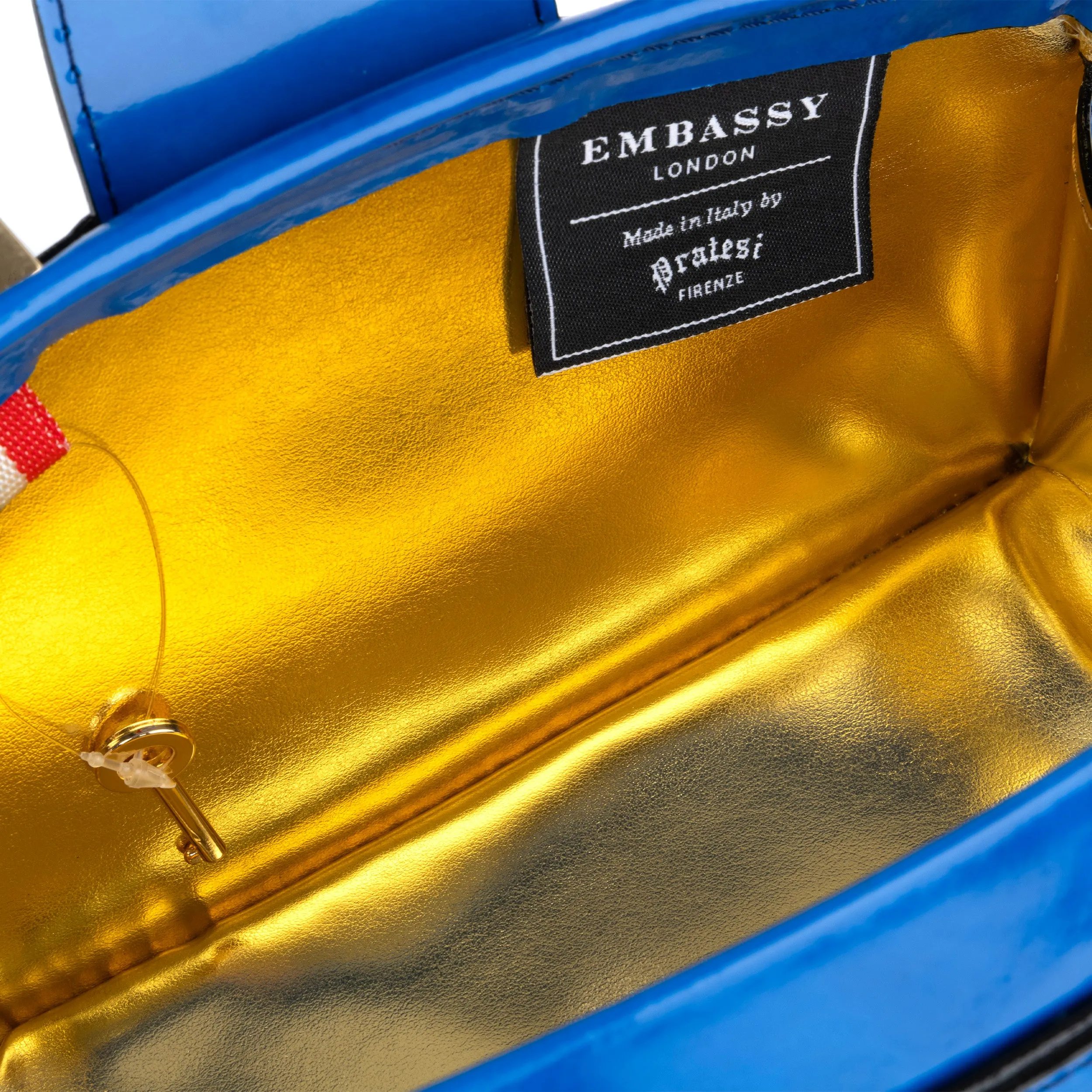 Gazelle Mini - Blue - Mini blue leather bag in gold-tone hardware with LED light