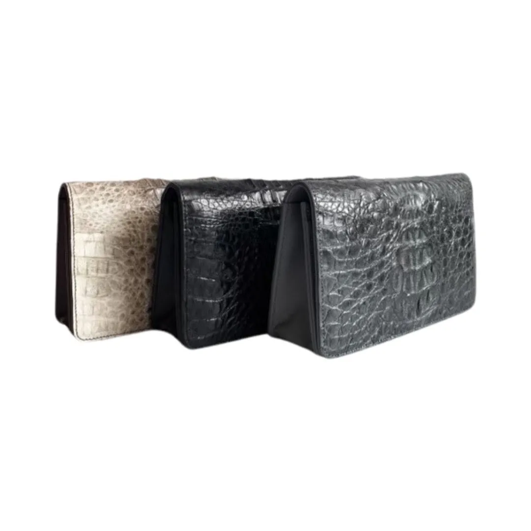 Genuine Crocodile Clutch in classic black 8"L X 5"H