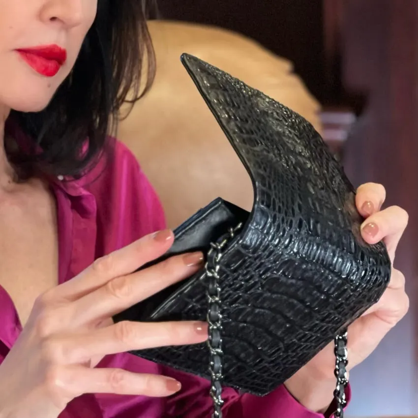 Genuine Crocodile Clutch in classic black 8"L X 5"H