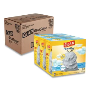 Glad Odorshield Tall Kitchen Drawstring Bags, 13 Gal, 0.95 Mil, 24" X 27.38", White, 240/Carton - CLO78899